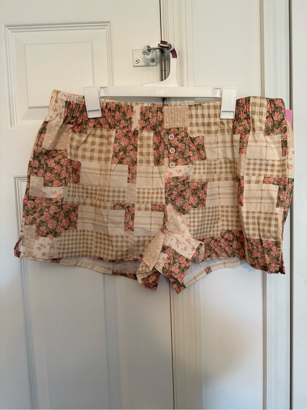 Zoe + Liv Cream and Pink Floral Patchwork Cotton Pajama Shorts